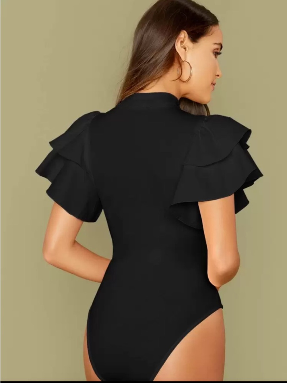 SHEIN Black Ruffle Sleeve One-Piece Bodysuit - Picture 2 of 5
